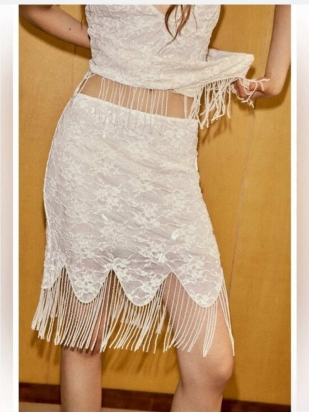 ZARA VIRAL midi fringe skirt with beaded detail Size M - Picture 5 of 14